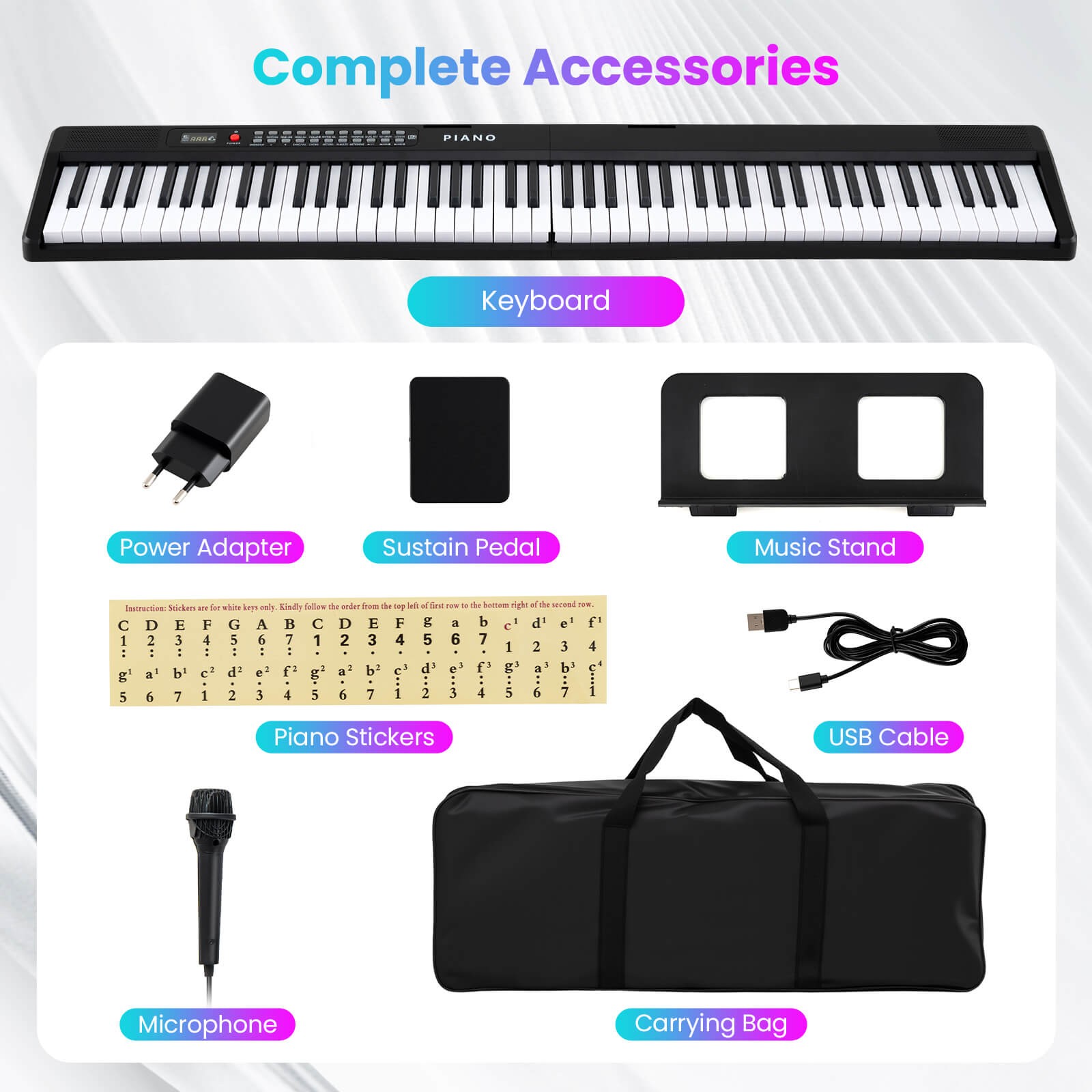 88-Key Piano Keyboard Foldable Full Size Semi Weighted Electronic Keyboard