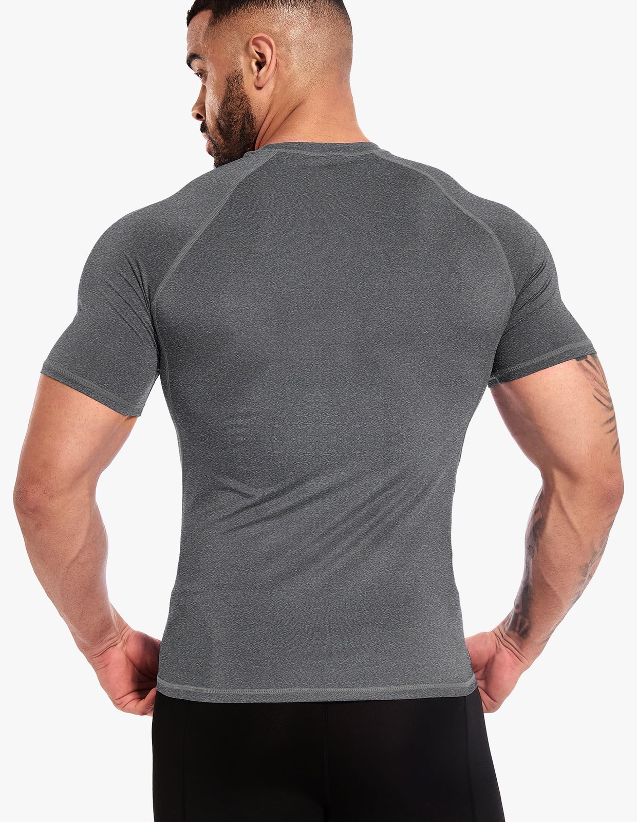Men’s Compression Shirts Short Sleeve Workout Shirt, Quick Dry Medium, A-grey