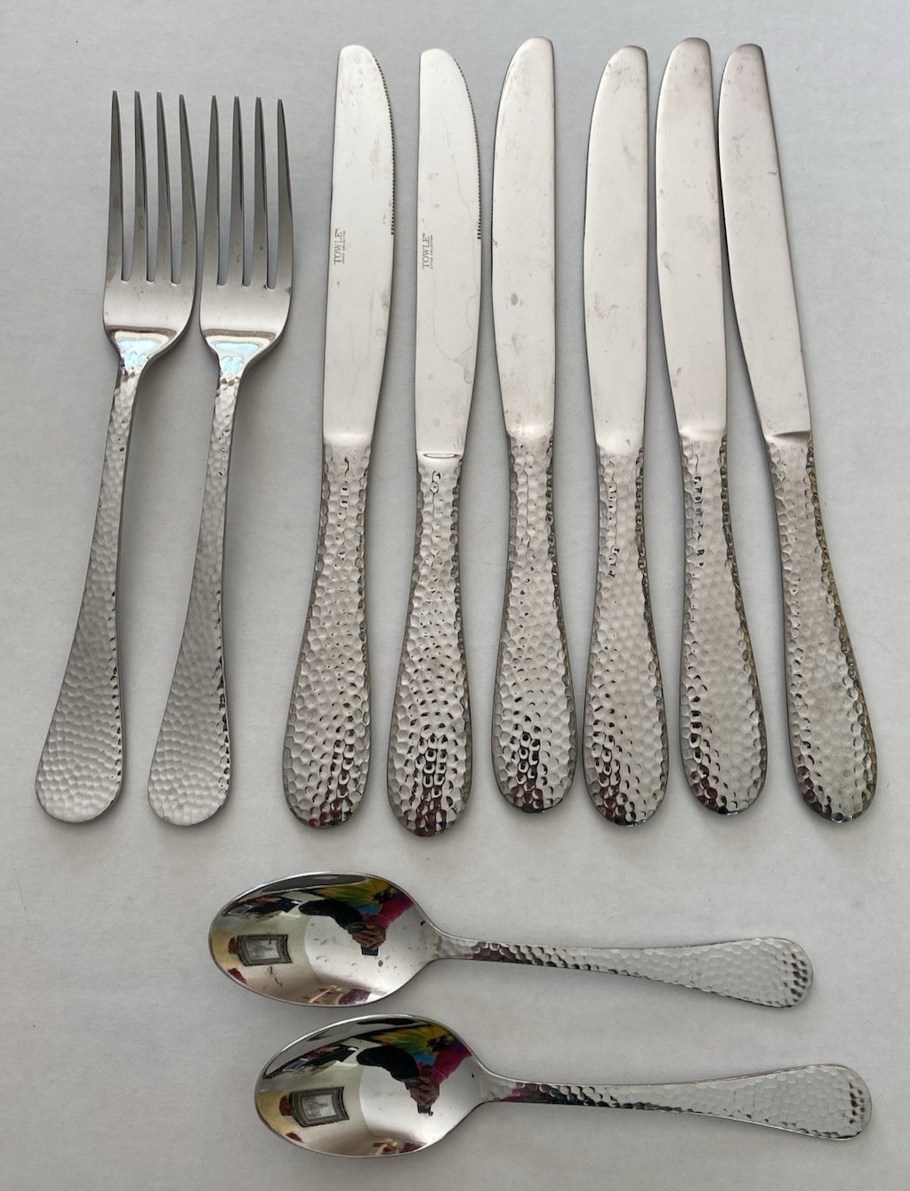 Lot Towle Cabot Stainless Flatware 6 Knives 2 Forks & Teaspoons Glossy Tip Up