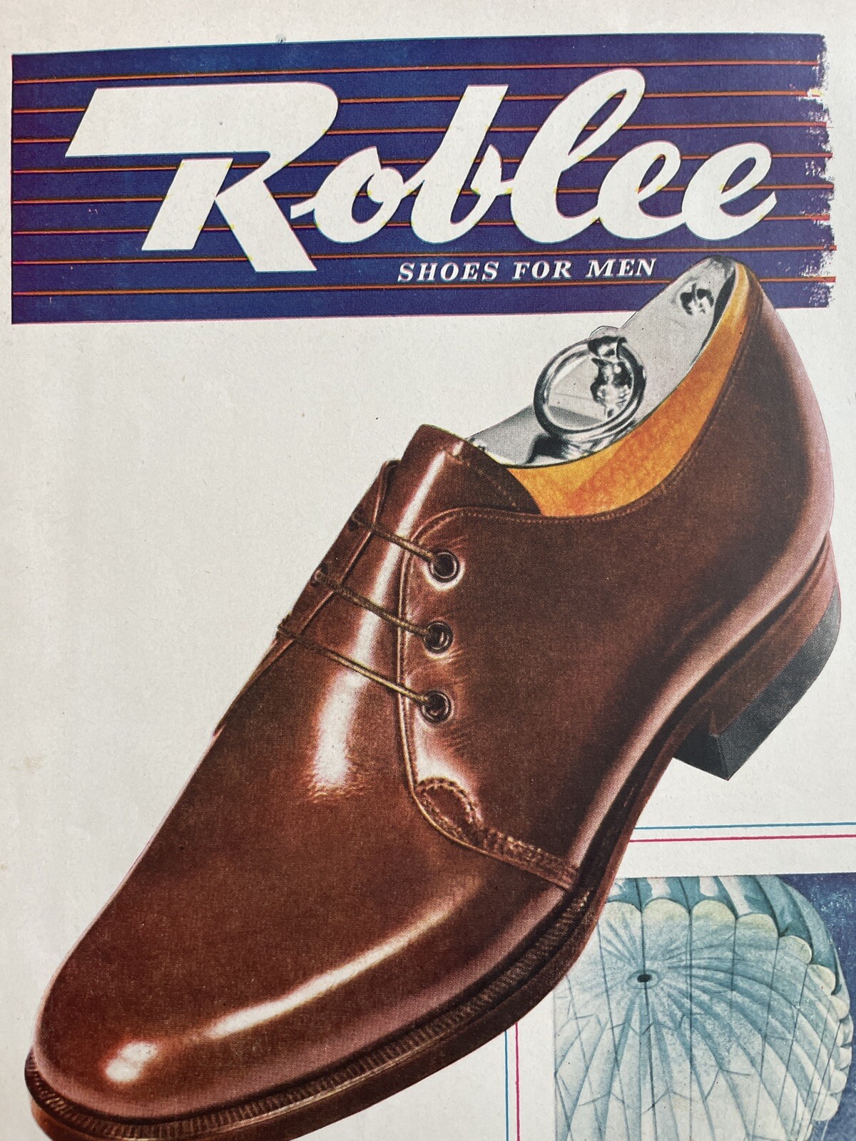 Roblee Shoes for Men Vintage Print Ad Wartime 1940s Clothing Leather Parachute