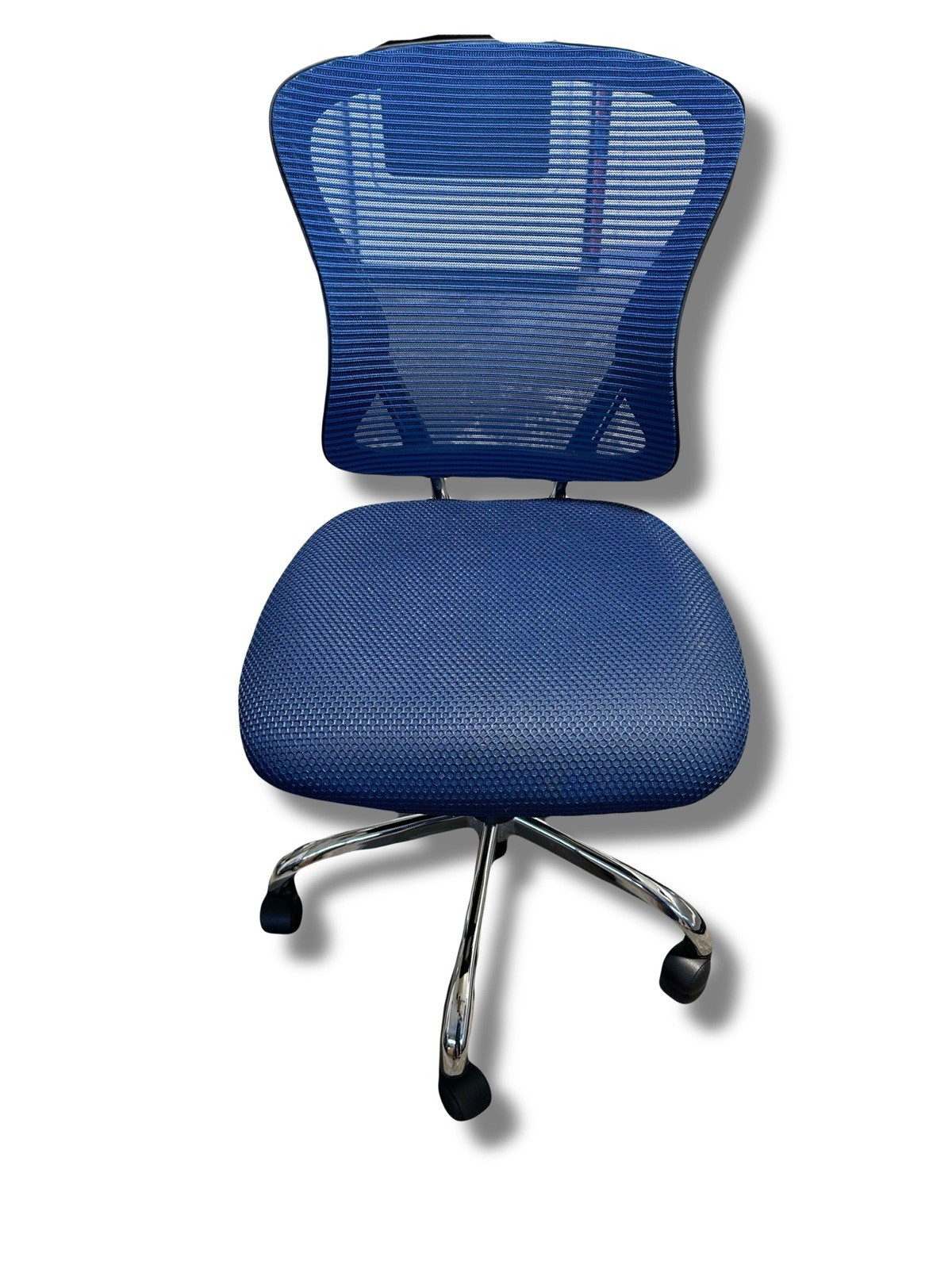 Blue Mesh Office Chair Armless Task Chair w/ Cushion Seat Black Base Rolling