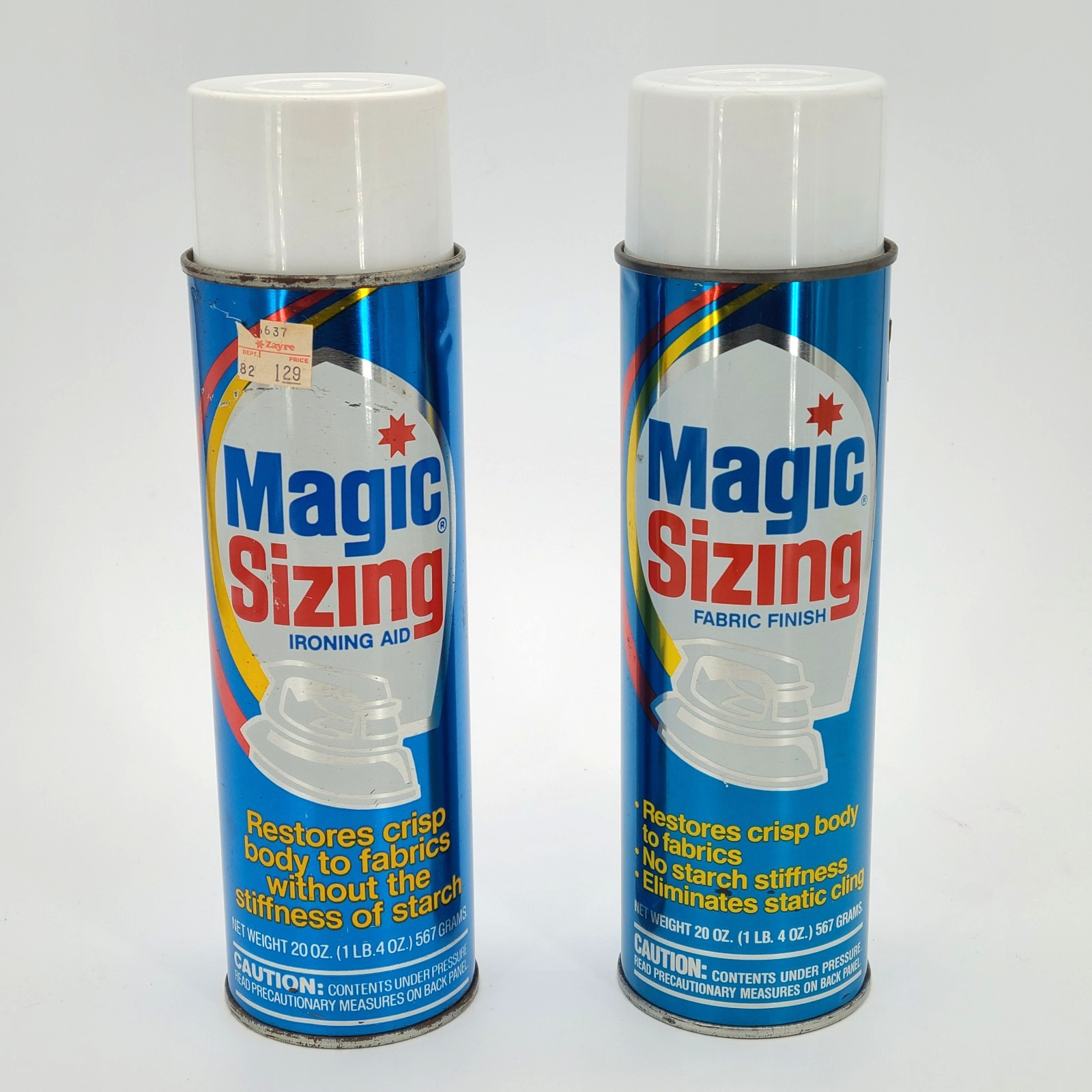 Lot of 2 Cans of VTG Magic Sizing Fabric Finish Ironing Aid Spray Starch 20 Oz