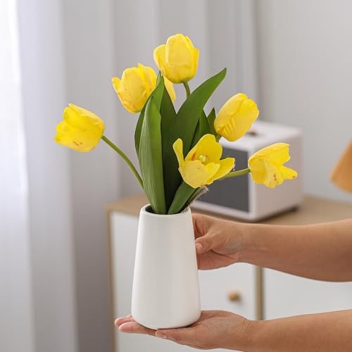 Bright White Vase - 6“ White Ceramic Flower vase, Boho Vases Small Solid White