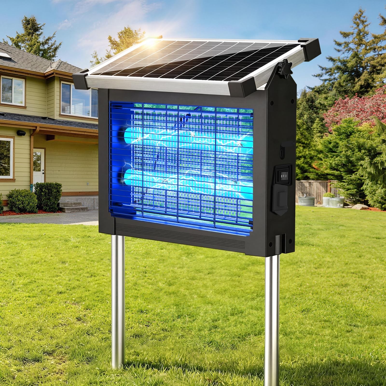 Solar Bug Zapper Outdoor, 2 in 1 Water Wave Projector & Mosquito Zapper, 4500...