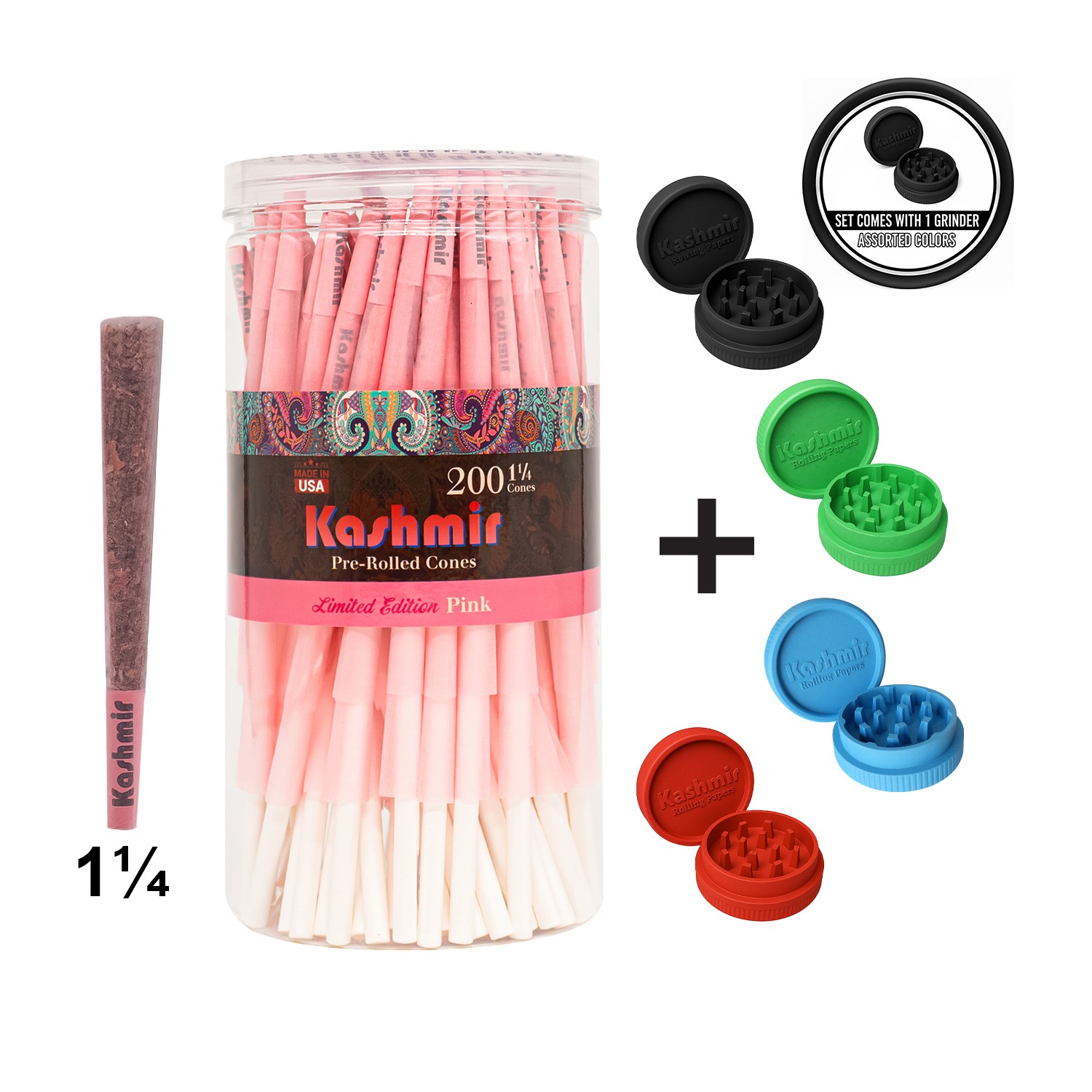 1 1/4 Size Pre Rolled Cones Pink200 Ct Rolling Papers w/ Tips Kashmir
