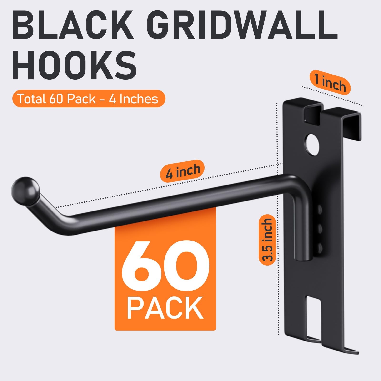 60 Pack 4 Inch Gridwall Hooks, Heavy Duty Black Display Hook, Grid Wall Panel