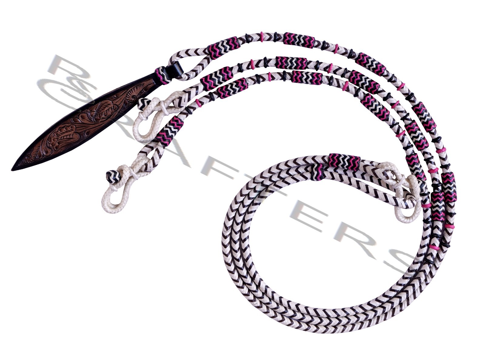 White Rope Multicolor Knots Raw Hide Leather Horse Tack Show Romal Romel Reins