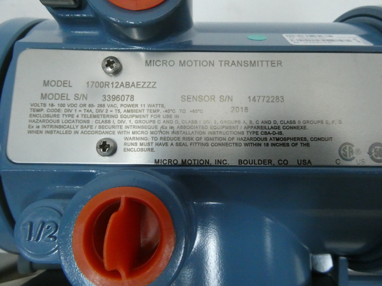 Micro Motion CMF010H323N3BAEZZZ 1700r12abaezzz Coriolis Mass Flow Sensor