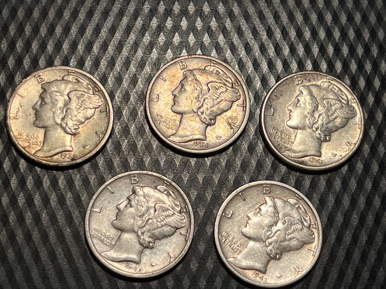Lot of 5 Mercury Dimes XF-AU - original coins 35s, 38D, 41D, 42s, 43s #Q2