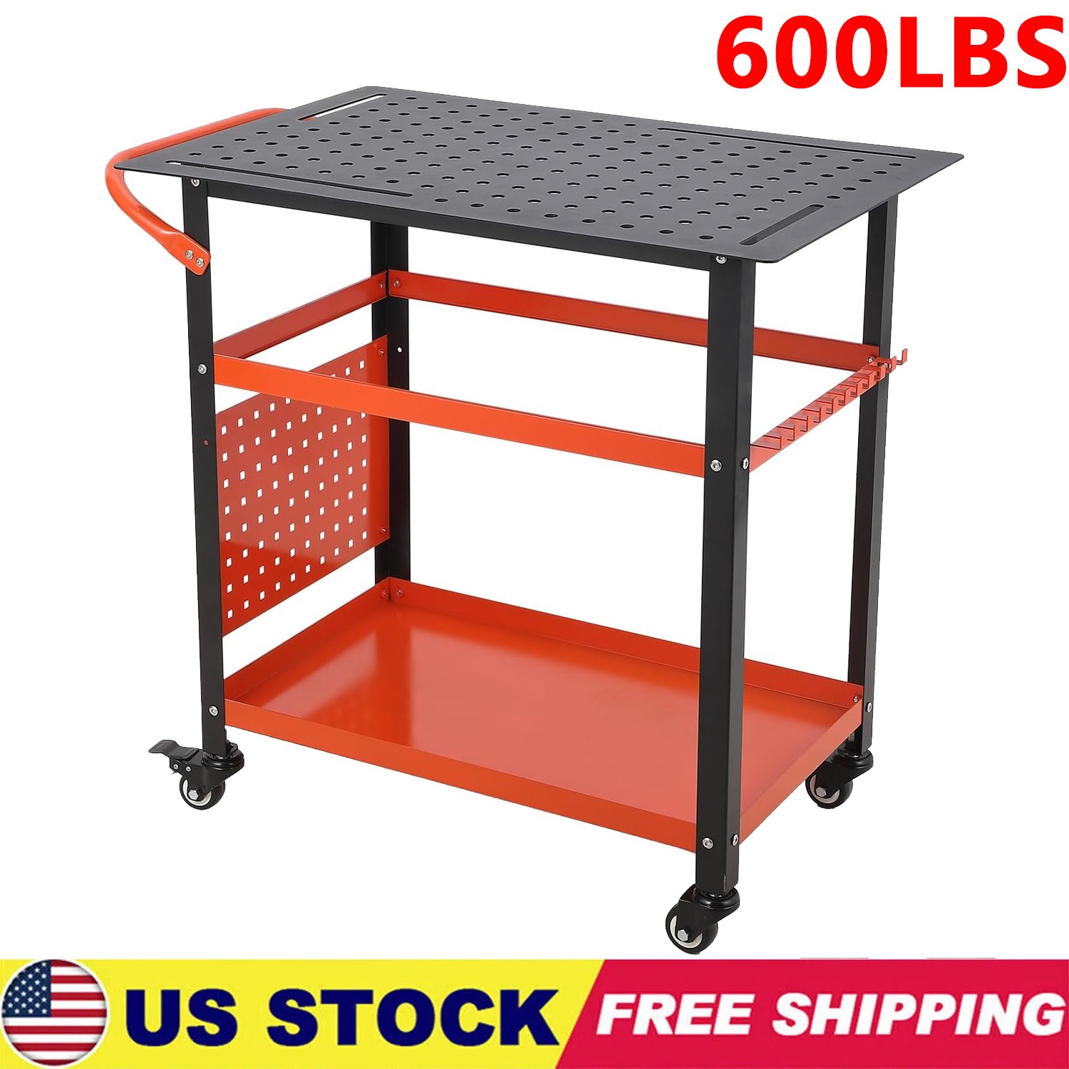 36"x24" 600lbs Steel Welding Workbench Table Bench with Braking Lockable Casters
