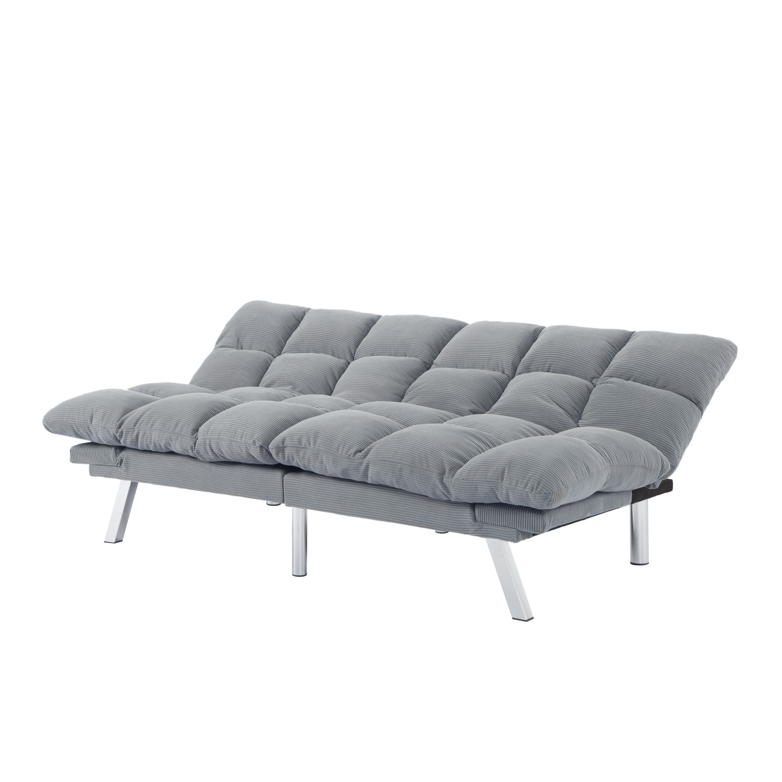 67.3" Gray Corduroy Futon Sofa Bed Adjustable Twin Sleeper Split Back Armrests