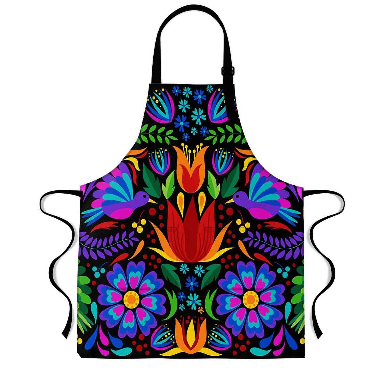 Mexican Flower Apron 33.4x27.5 In Kitchen Apron Mexican Ethnic Floral Embroid...