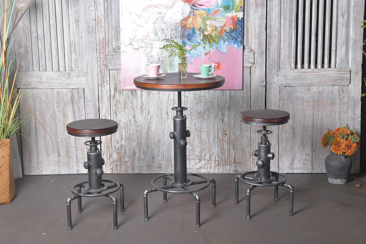 Industrial Bar Table 31.5-41.3" Adjustable Pub Table Kitchen Dining Coffee