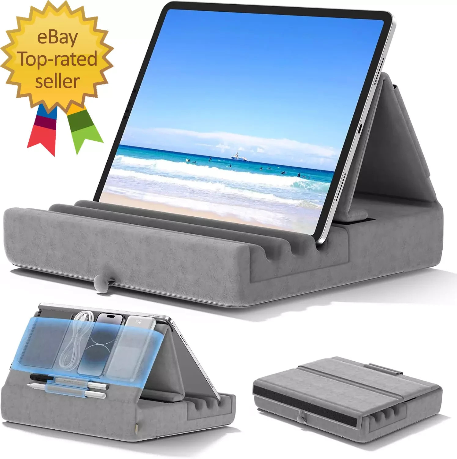 Tablet Pillow Holder, Foldable Ipad Stand for Lap, Bed and Desk Tablet Soft