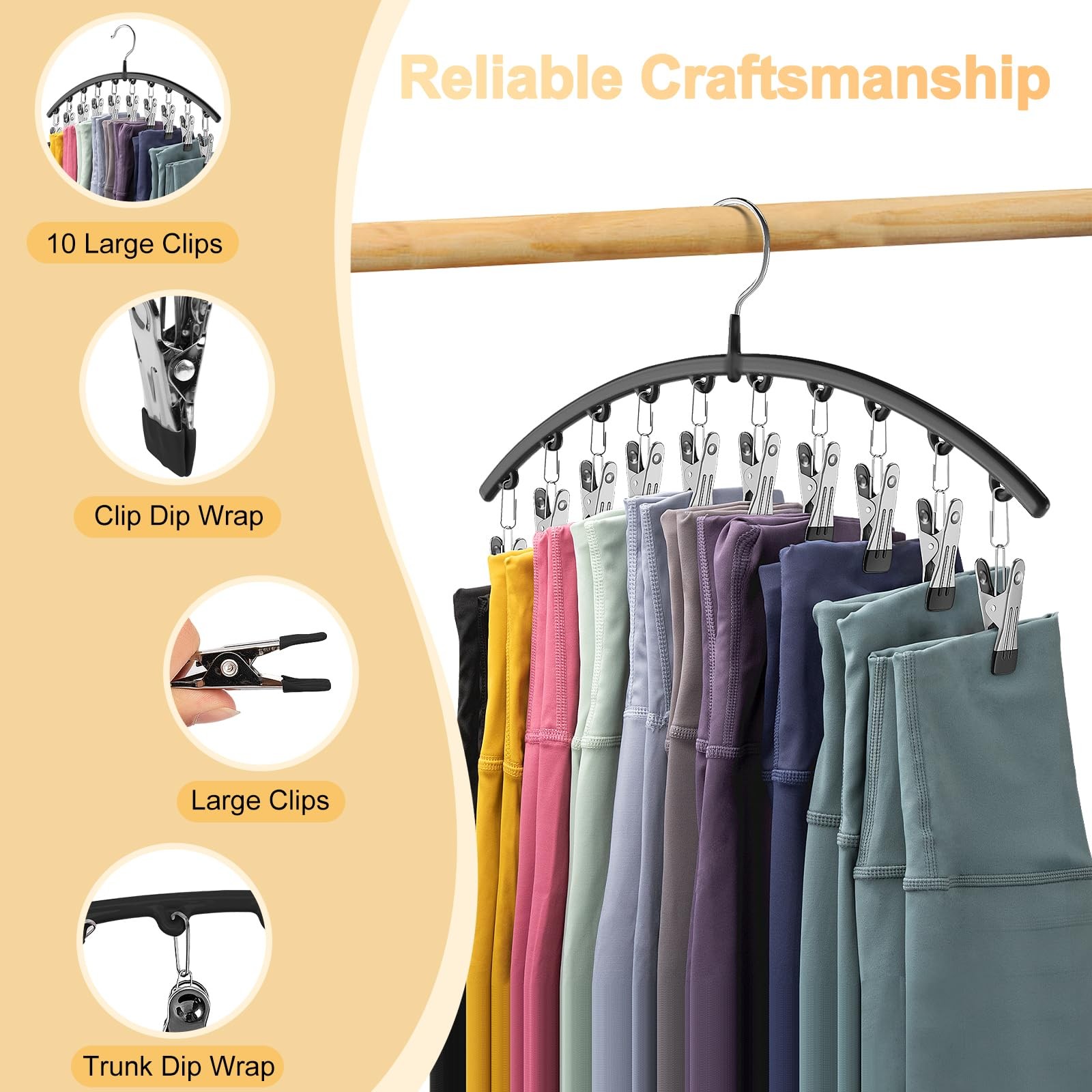 Legging Organizer for Closet, Metal Yoga Pants Hangers 2 Pack w/10 Clips Hold...