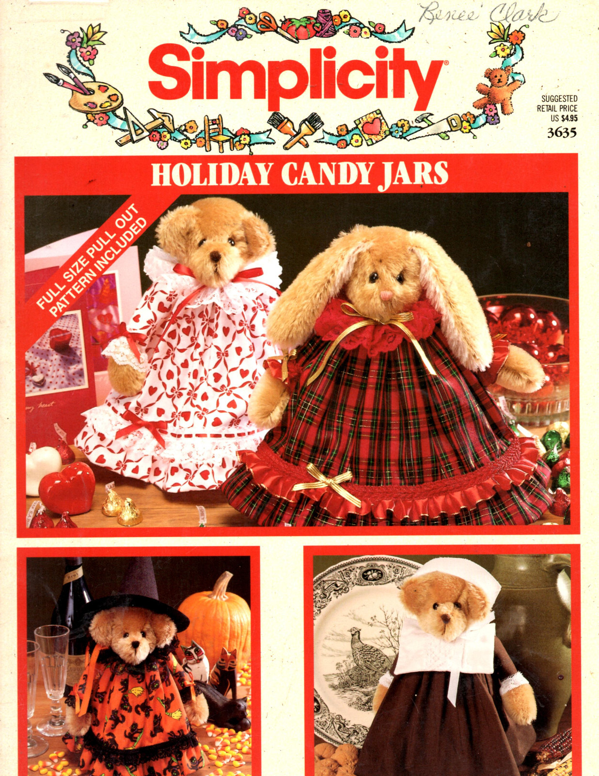 Simplicity 1992 Holiday Candy Jars  Pattern Leaflet #3635 Thanksgiving Halloween