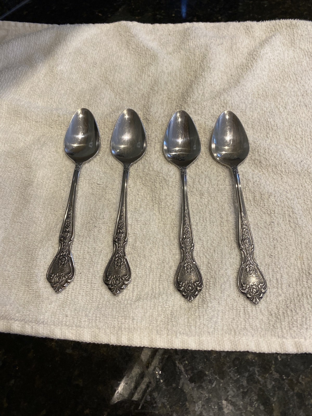 Vtg 4 NORMANDY Sugar Spoons Stainless Flatware Floral Glossy Japan 6 1/4"