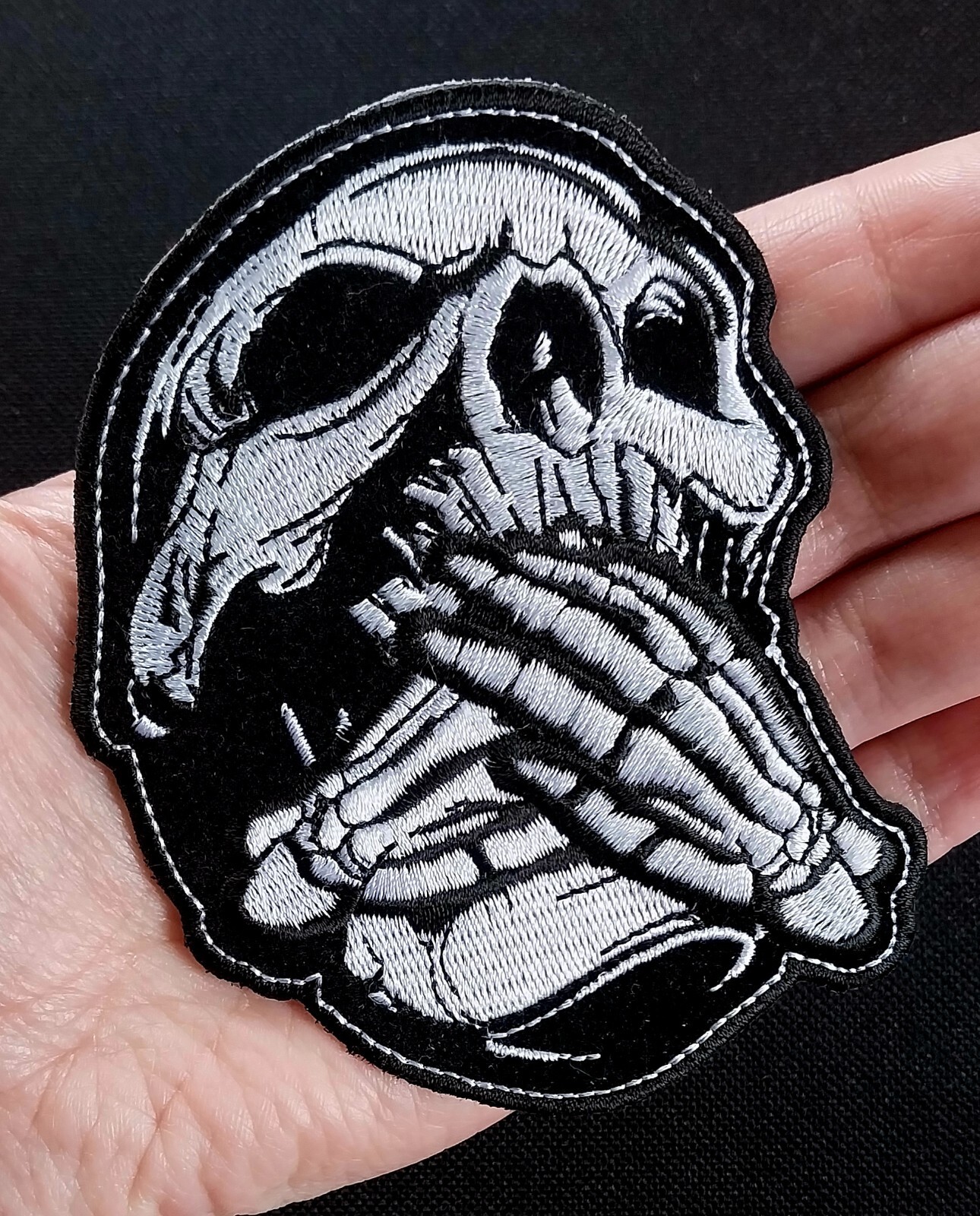 Death Skull ~ Speak No Evil ~  Iron On Embroidered Motorcycle Biker Patch