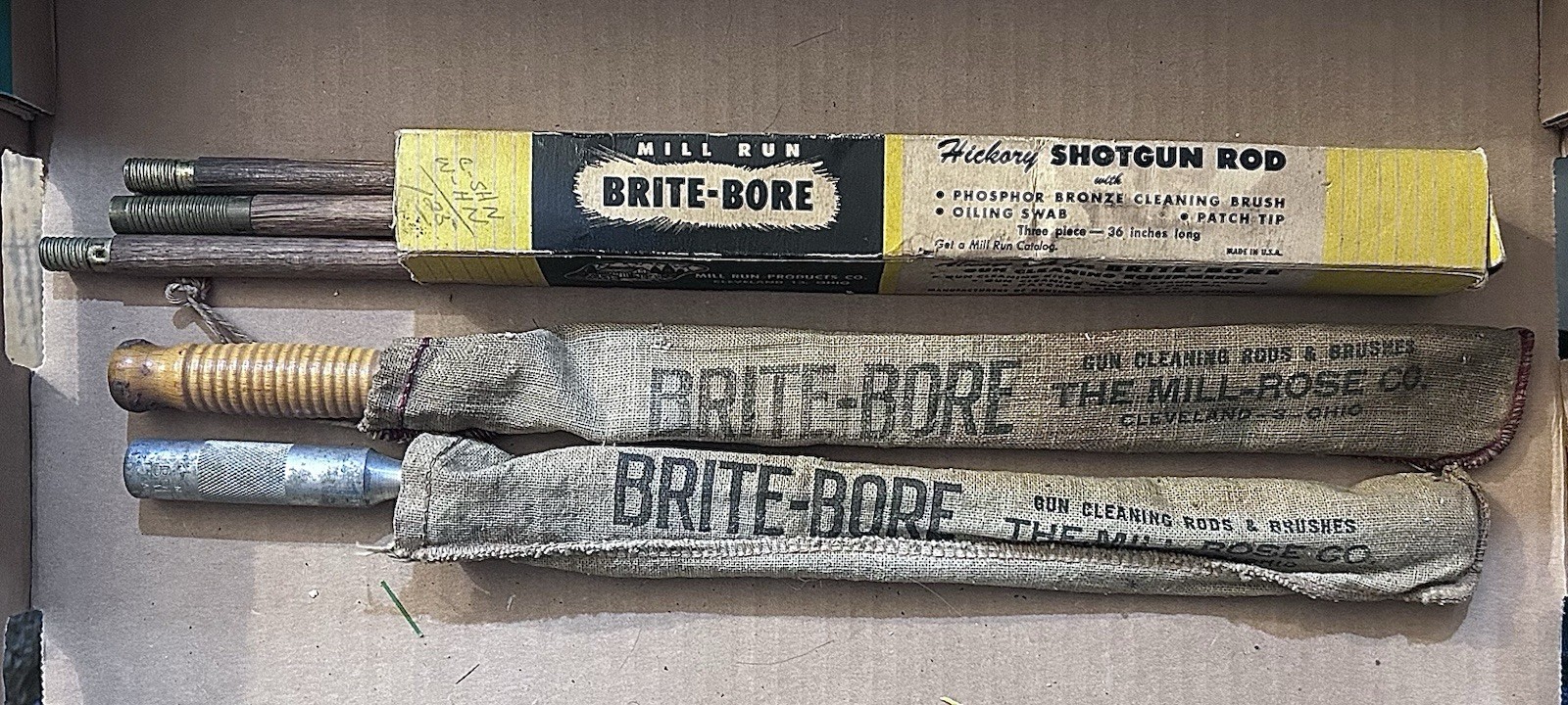Vintage Mill Run Brite-Bore Shotgun Hickory 3 Piece Rod & 3 Ends.  3 Sets