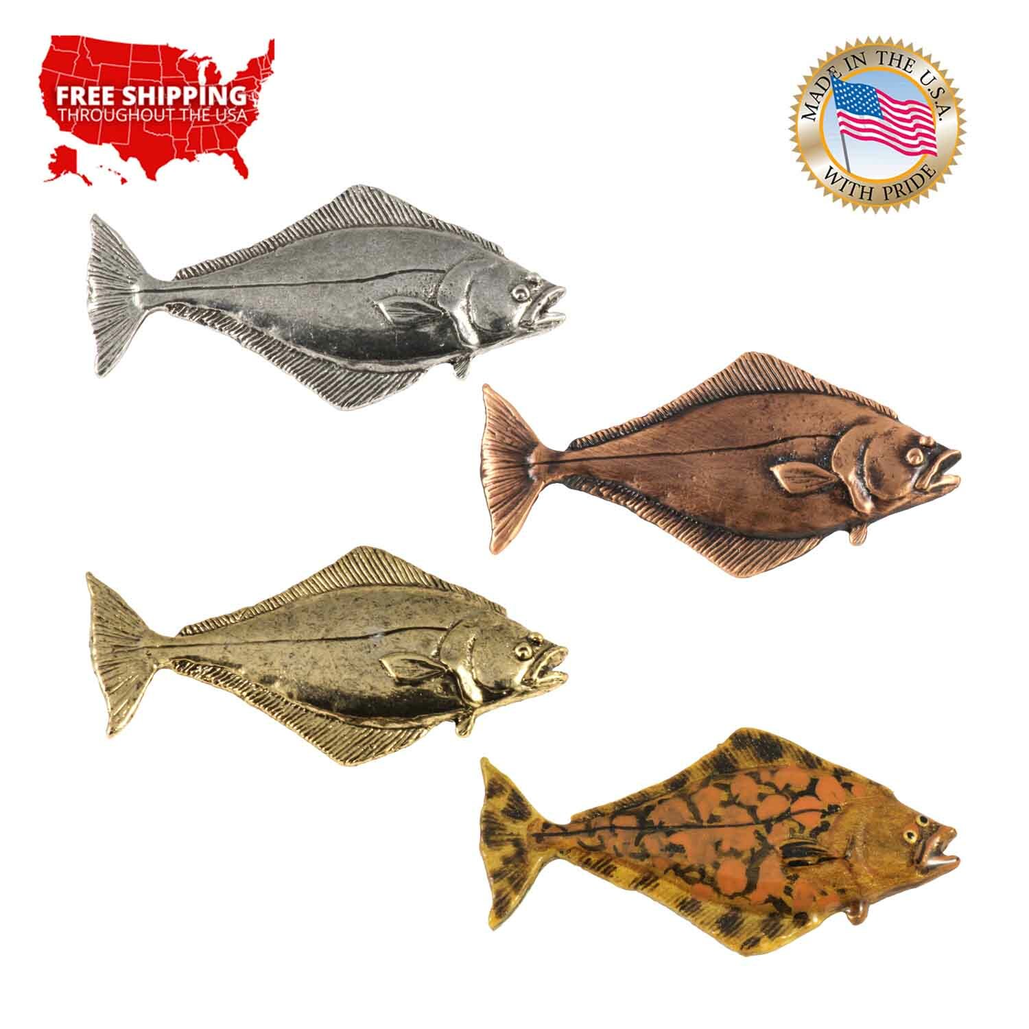 Large Pewter Halibut Fish Lapel Pin or Refrigerator Magnet, S060