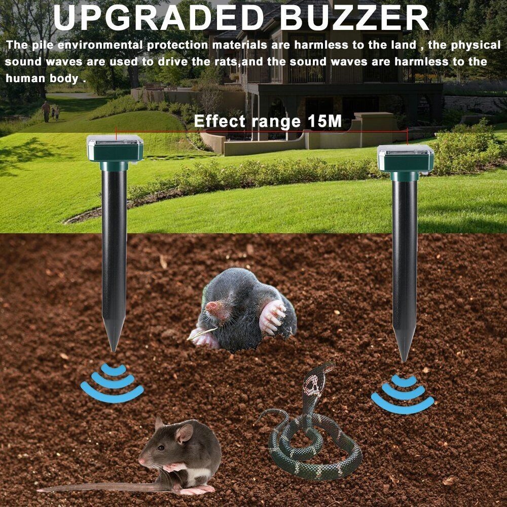 Mole Repellent Solar Powered 8 Pack Sonic Mole Deterrent Spikes for Lawn Garden