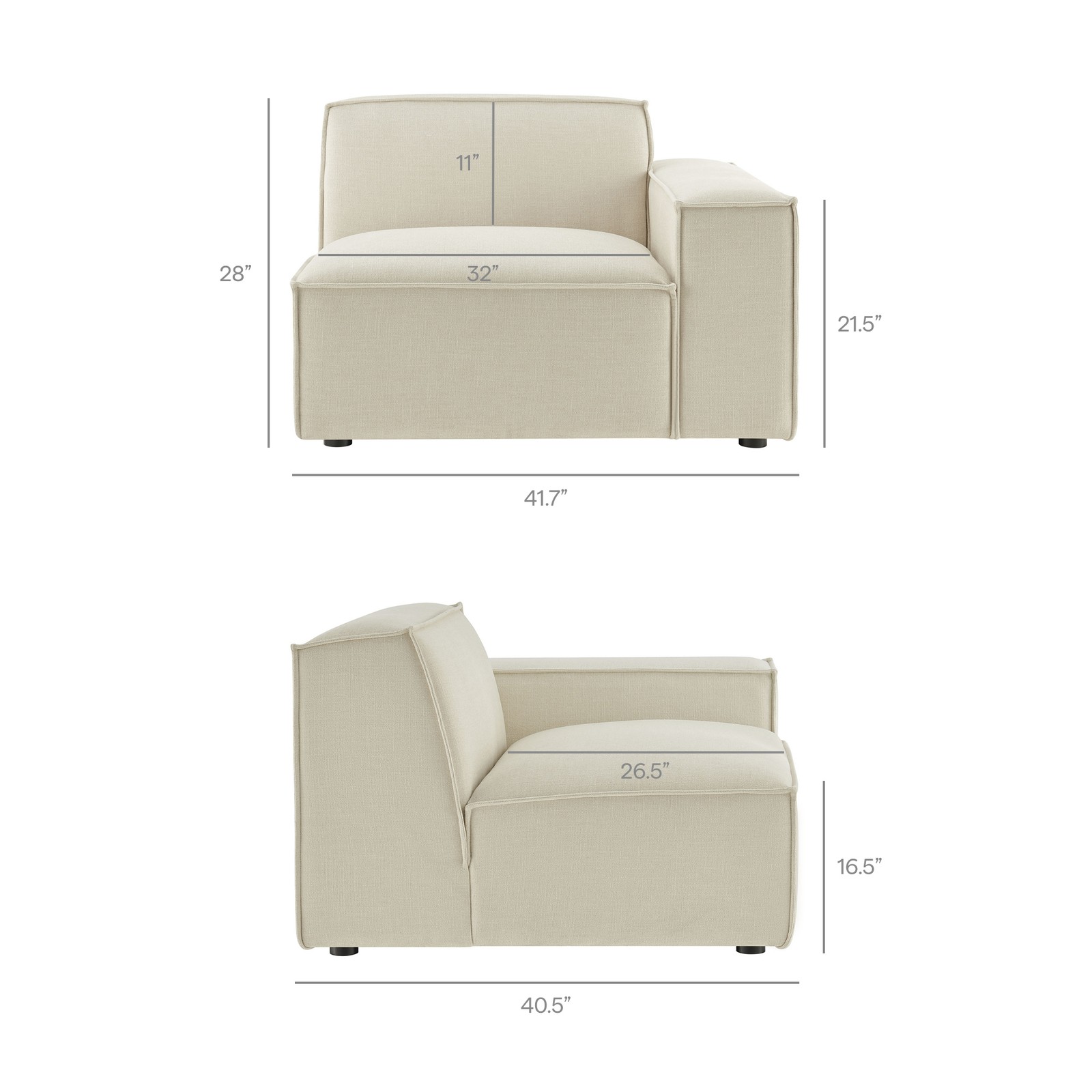 Restore 2-Piece Performance Fabric Upholstered Modular Loveseat in Ecru