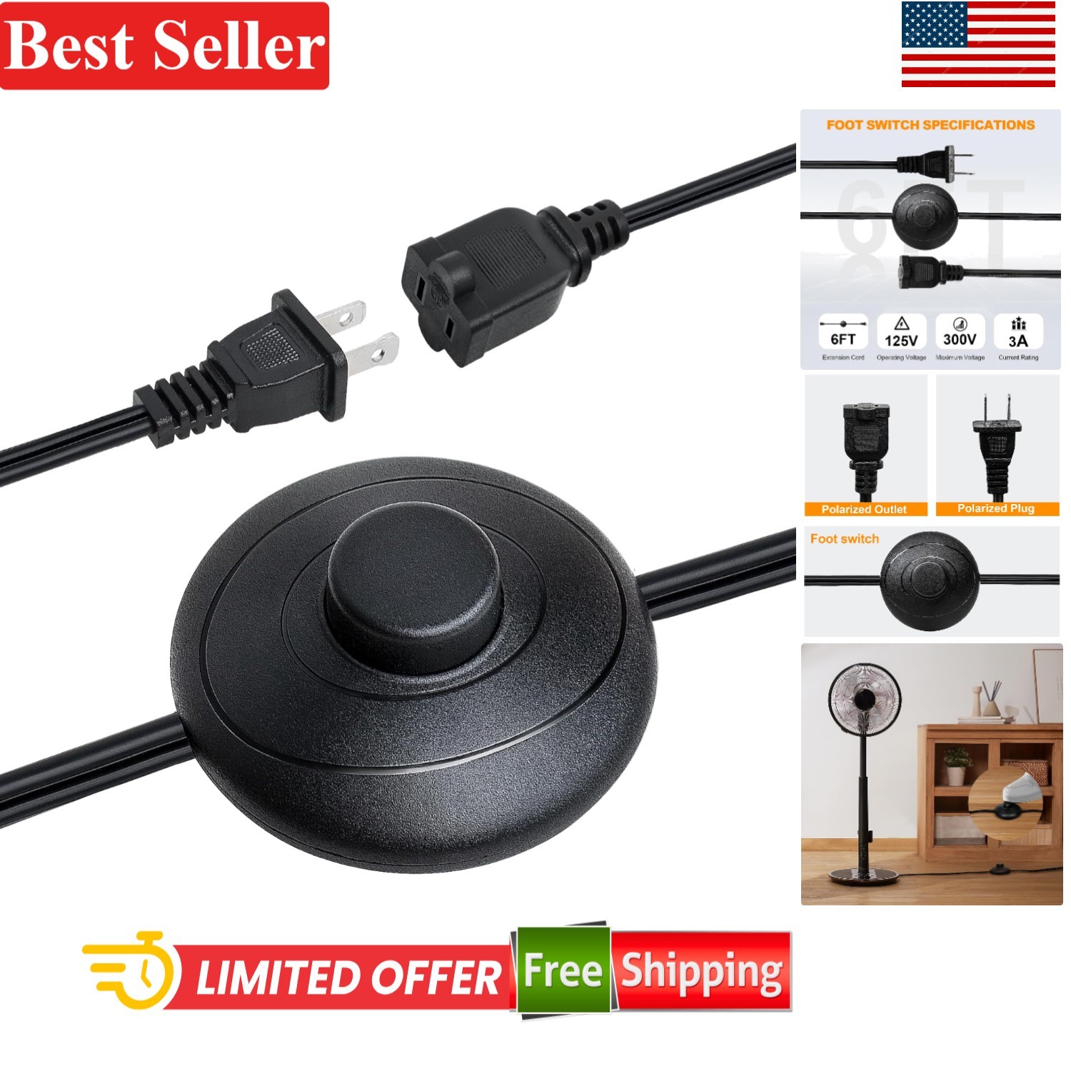 Reliable 6FT Foot Pedal Switch for Lamps with Safety Features - Easy Control