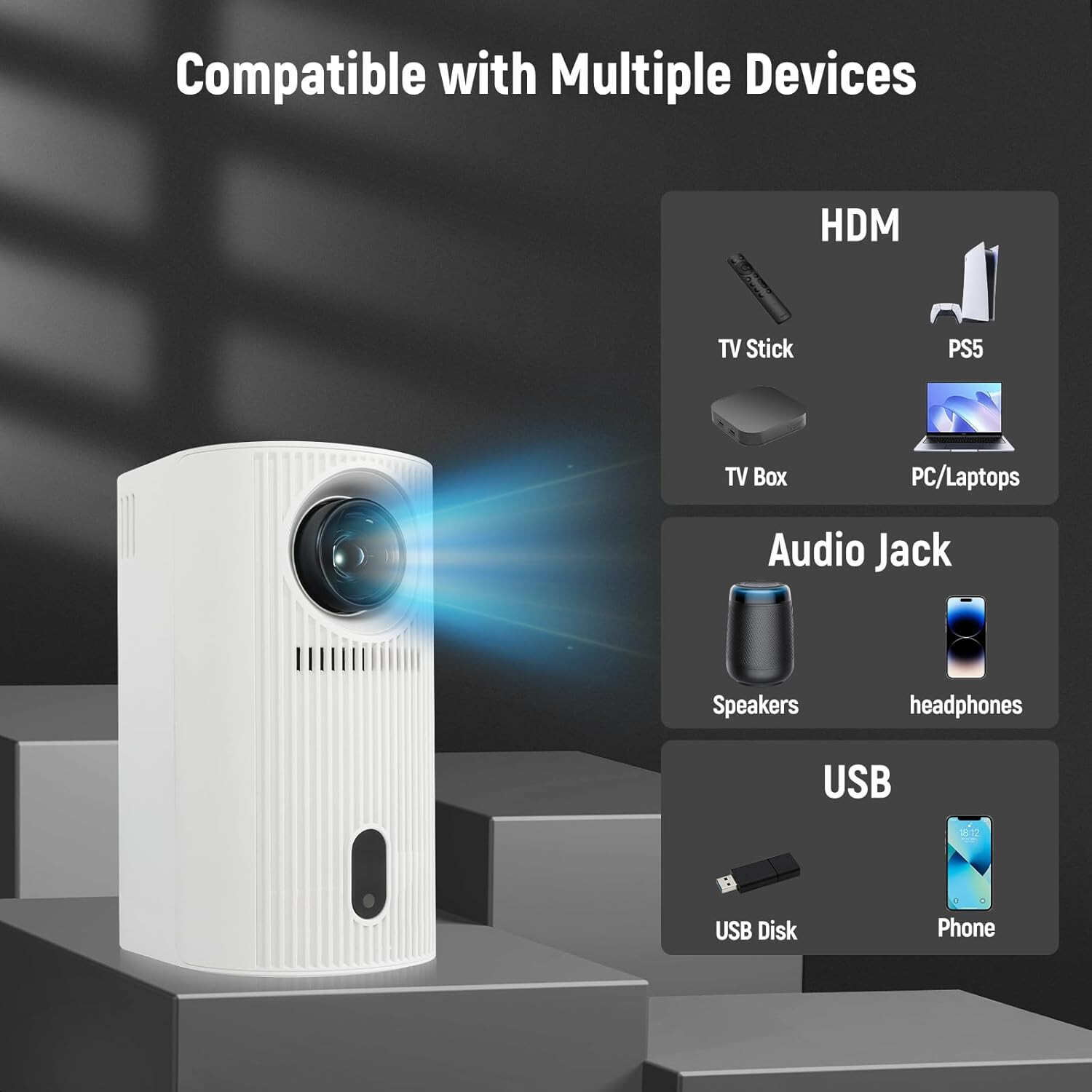 Open Box - Fearwiky Mini Projector with WiFi and Bluetooth, Portable Projector 4