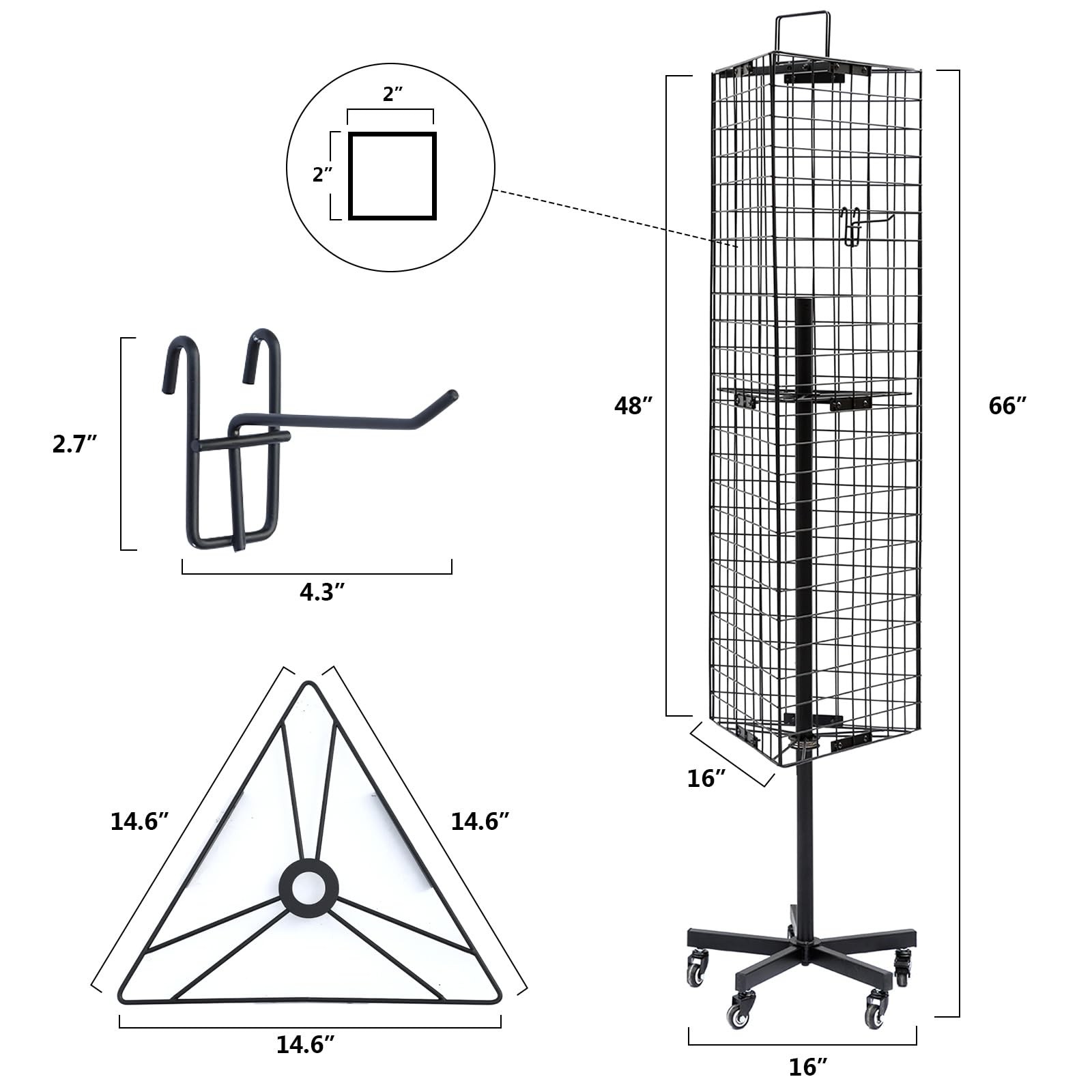 Triangular Gridwall Panel Display Stand with Base and Pole, Black Grid Wall P...