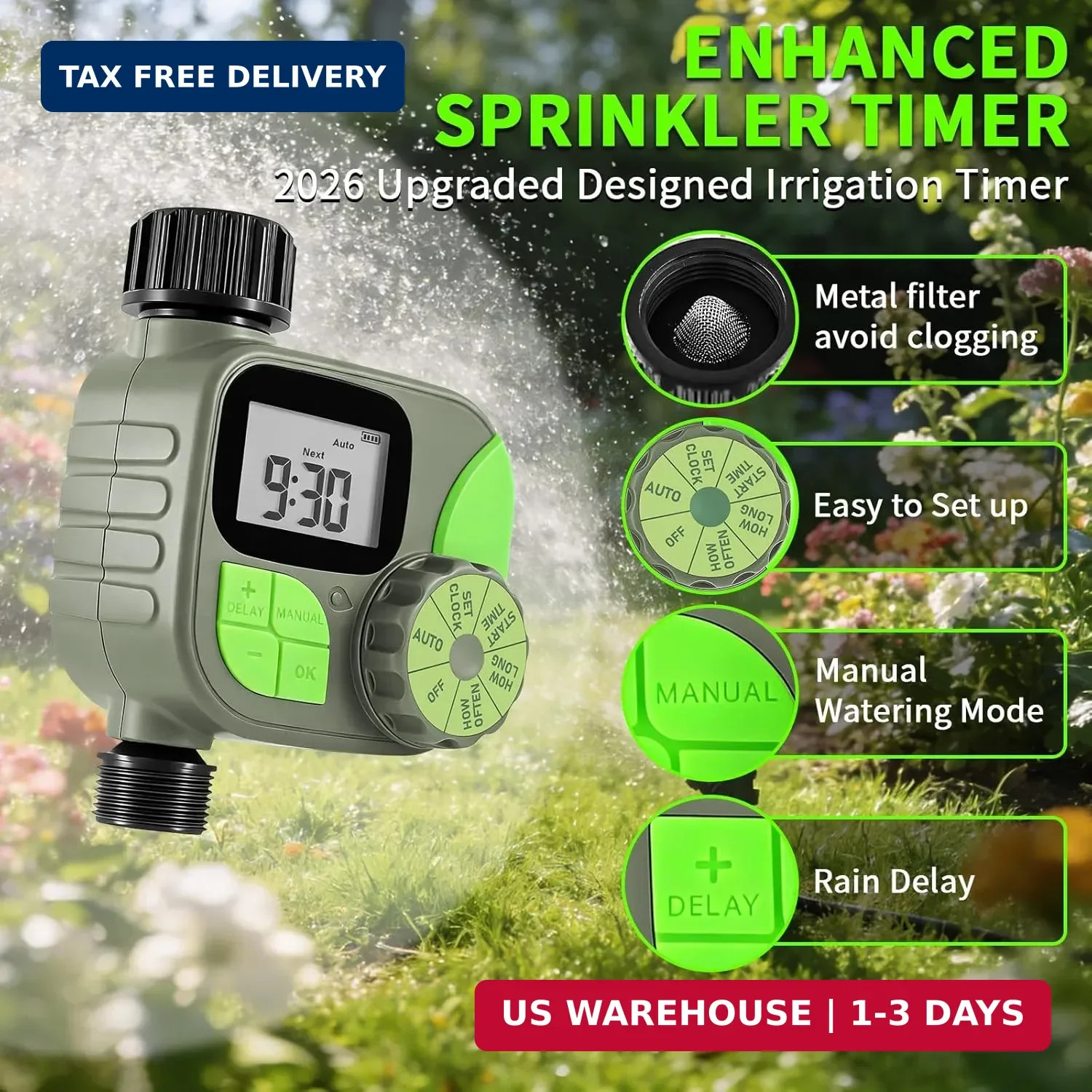 Sprinkler Timer for Garden Hose - Irrigation Timer for Outdoor Faucet, Automatic
