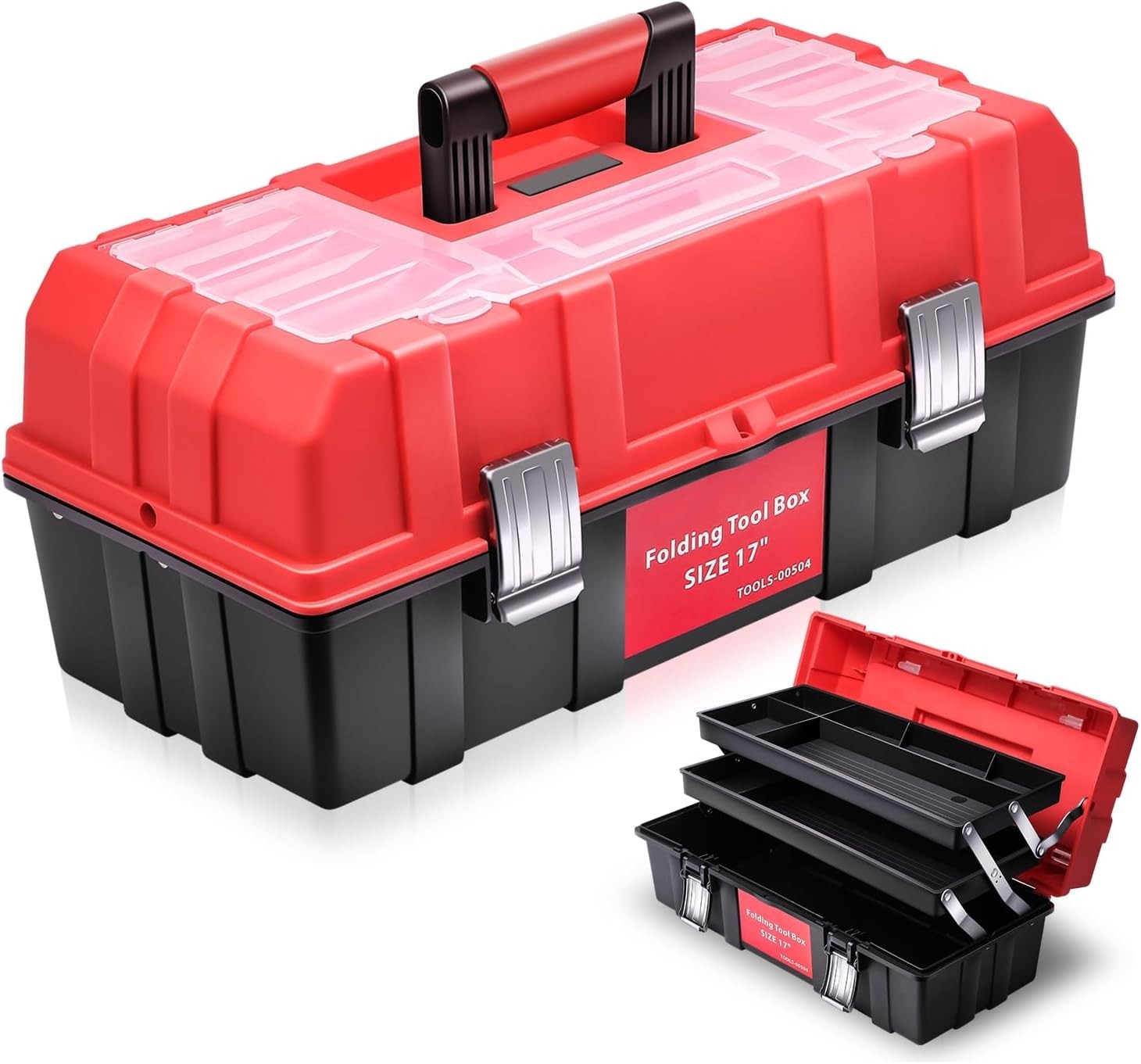 Tool Box Set Portable 2-layer Folding Toolbox W/ Non-slip Handle Tray Garage