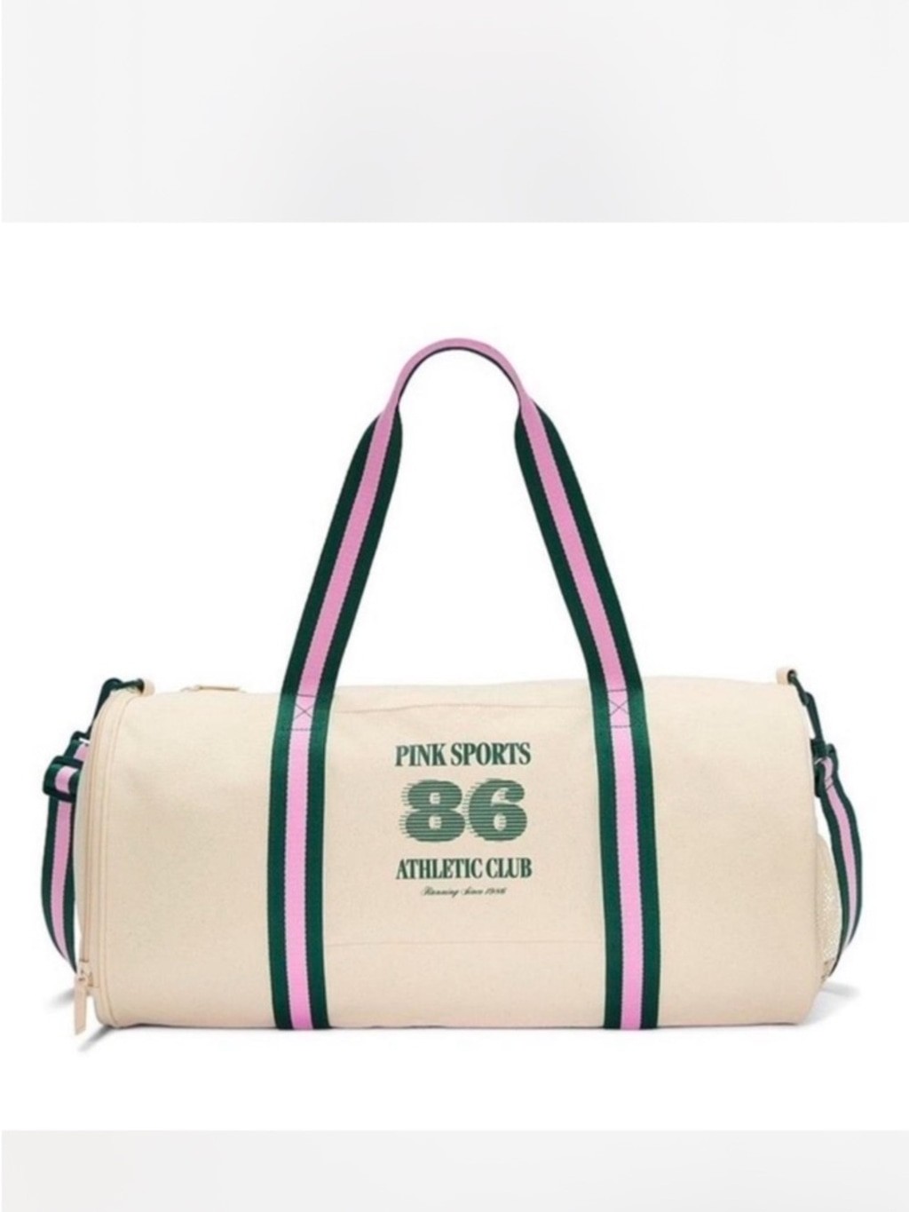 PINK SPORTS 86 Athletic Club Canvas Duffel - Cream & Pink/Green