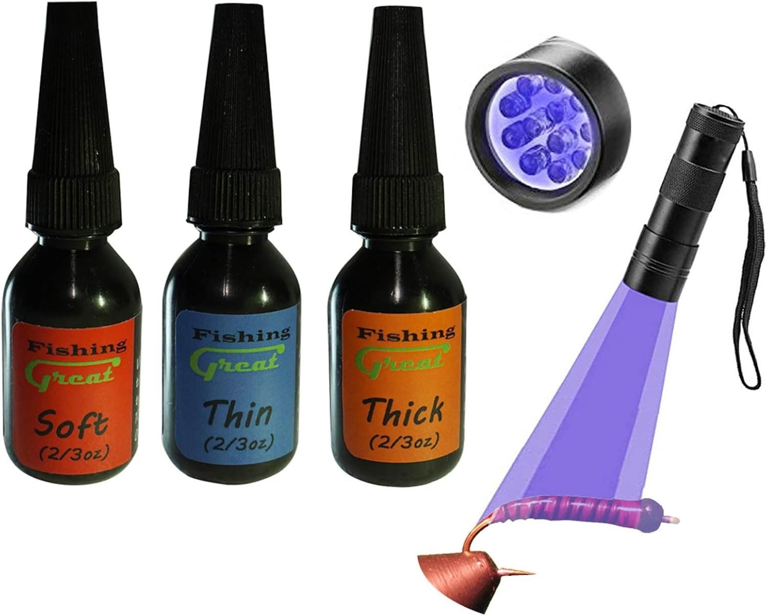 Versatile Fly Tying UV Glue Trio with UV Light – 20ml Clear & Flexible Solutions