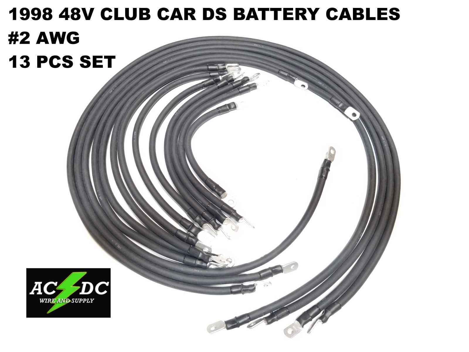 # 2 Awg HD Golf Cart Battery Cable 13 pc BLACK 1998 48V CLUB CAR DS SET U.S.A
