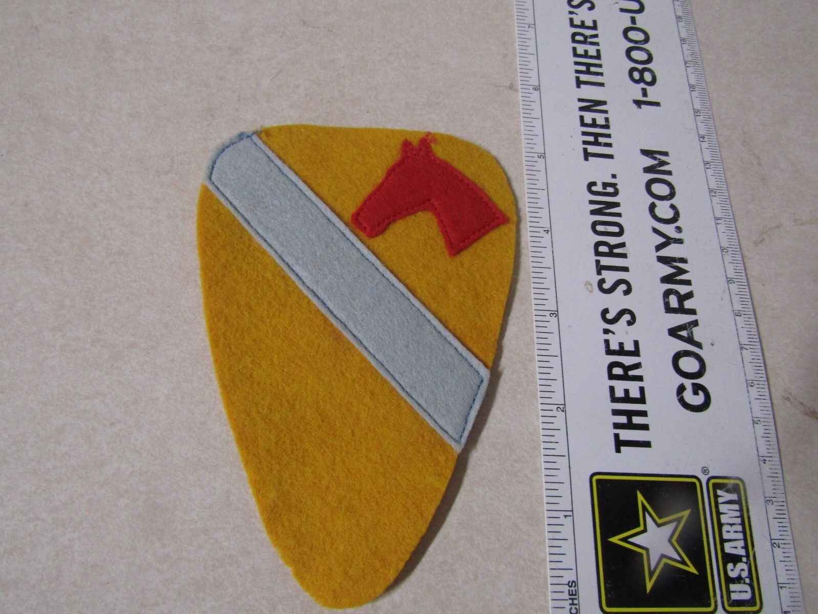 MILITARY PATCH OLDER HAND MADE ON FELT 1ST CAVALRY DIVISION BLUE STRIPE RED HORS