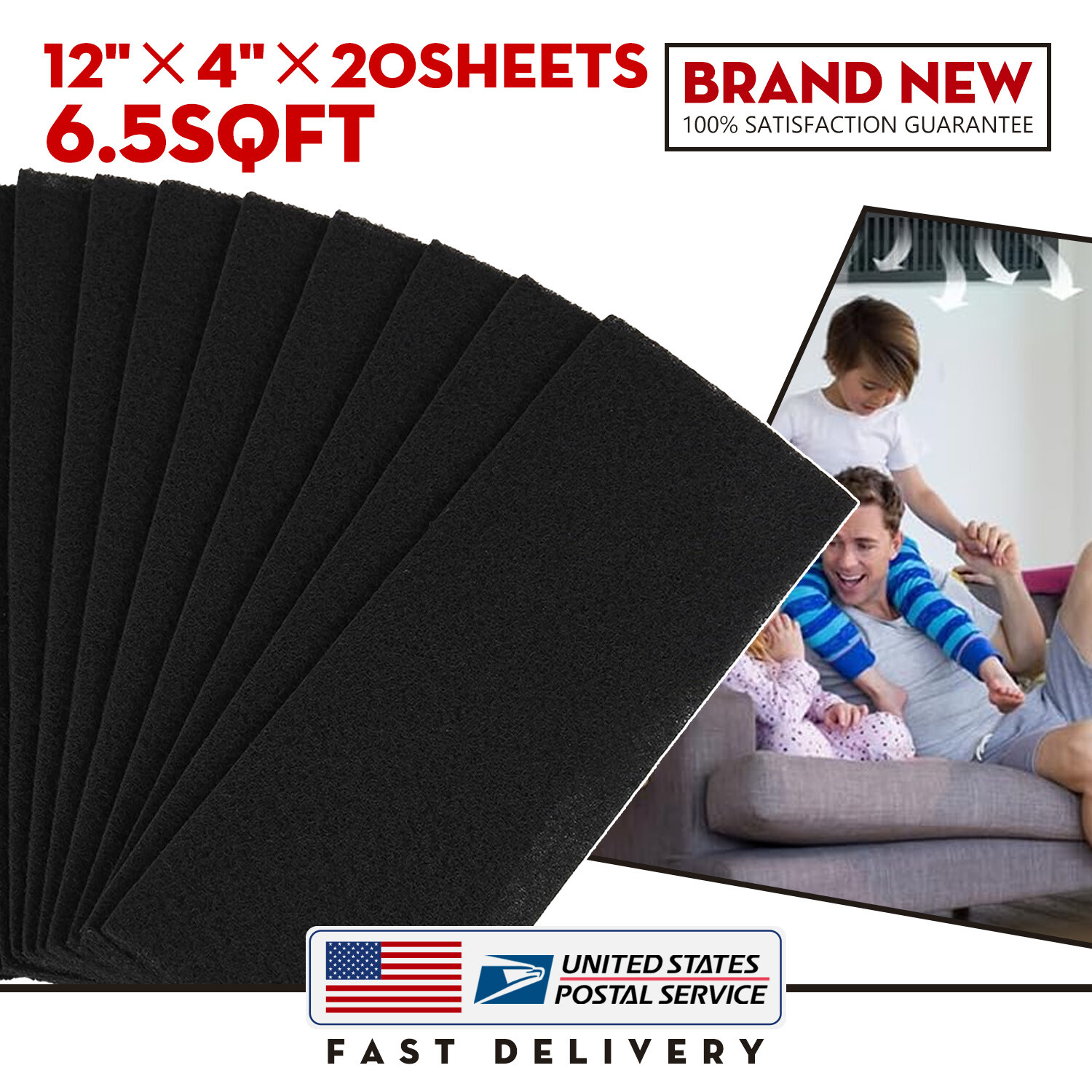 4"x12" Multi-Use Charcoal Air Filter Pad Reduce Home Dust,Dirt,Smoke,Pollen,Hair