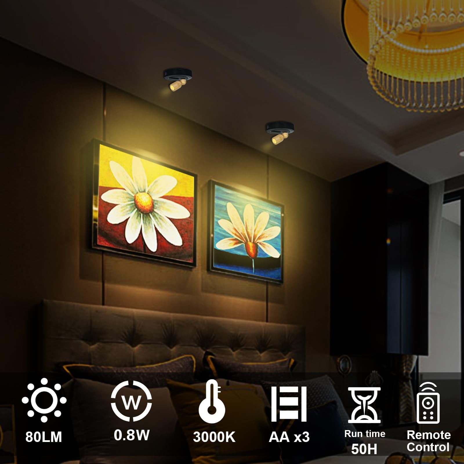 Spotlight, Battery Powered Spot Lights with Remote, Tree Up Lights Indoor, Di...