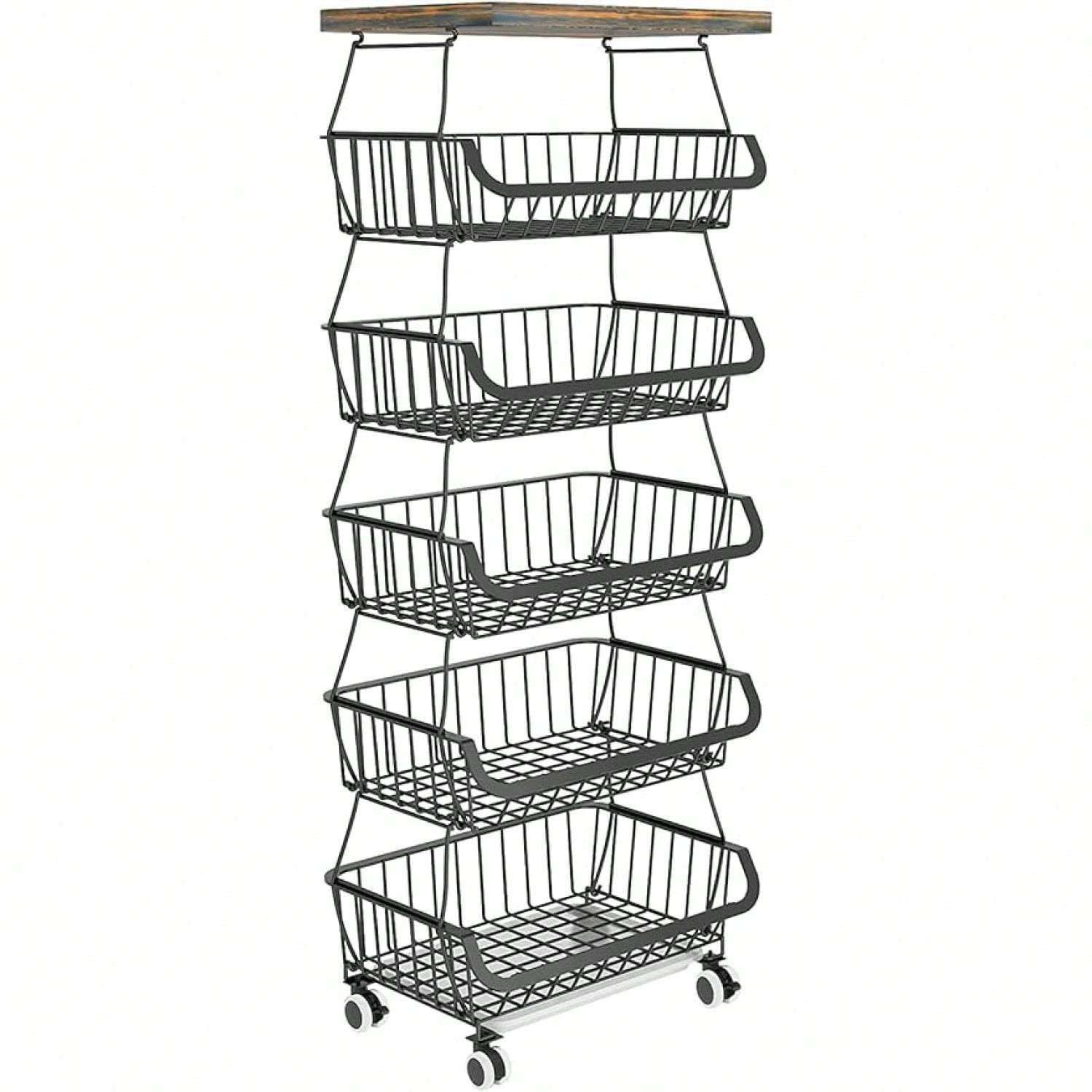 Metal Storage Baskets Rolling Cart, 6 Tier Kitchen Pantry - Fruits & Vegetables