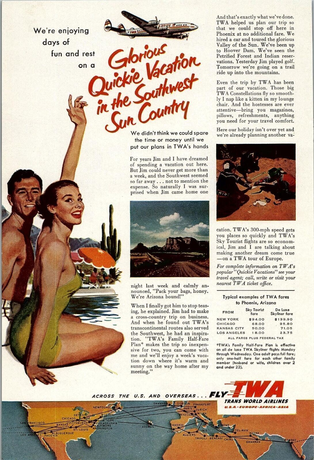 1950s TWA TRANS WORLD AIRLINES GLORIOUS QUICKIE VACATION SW MAGAZINE AD 27-40