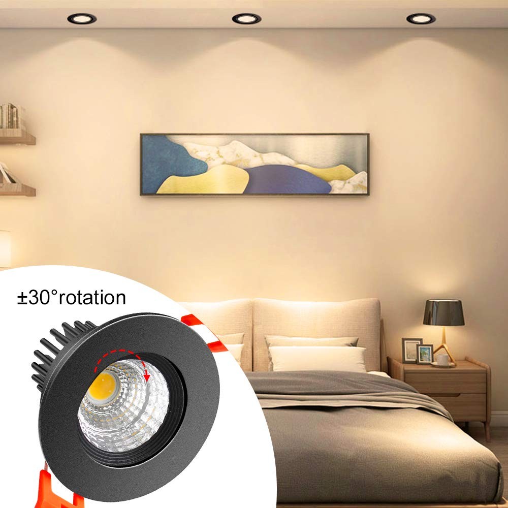 inShareplus 2 Inch LED Downlight, 3W Recessed Black/1Pack, 3000k(Warm White)