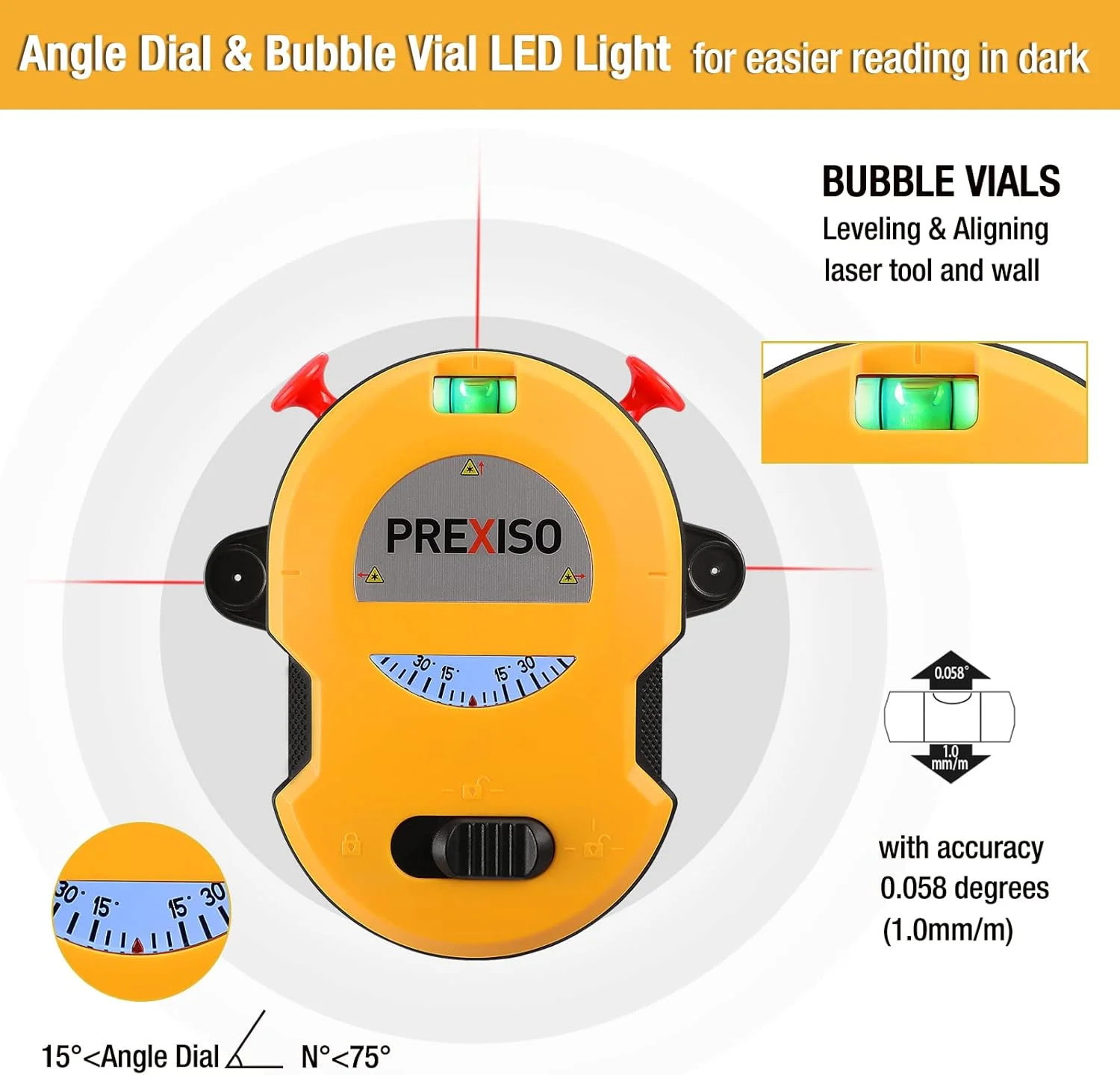 Multi Surface Laser Level LED Light Vial, 30Ft Horizontal & Vertical Lin