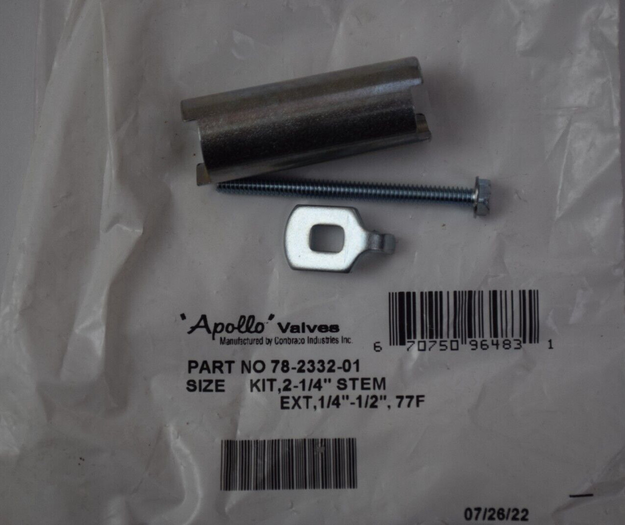 APOLLO 78-2332-01, 2-1/4" STEM Extension Kit, 1/4"-1/2" - New
