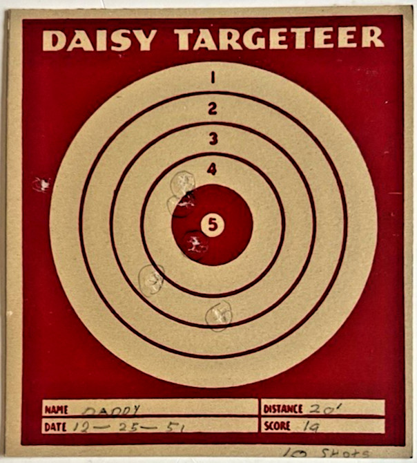DAISY BB GUN CO. TARGETEER 1951 Pistol Target Score Card CHRISTMAS DAY  5F