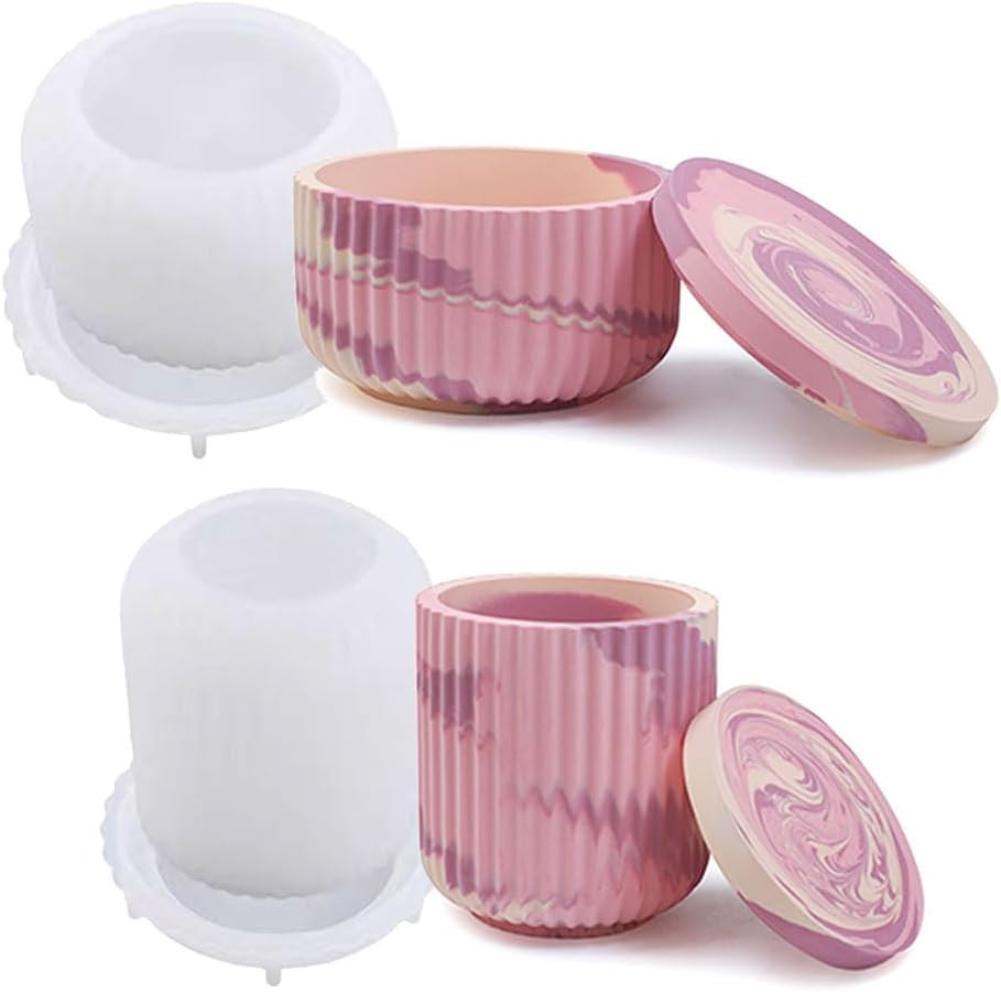 2PCS Jar Resin Mold with Lid, Jar Silicone Epoxy Molds for DIY Trinket Storage C