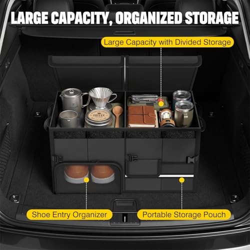 Foldable Car Trunk Organizer with Multi-Compartment – Expandable 30-60L White