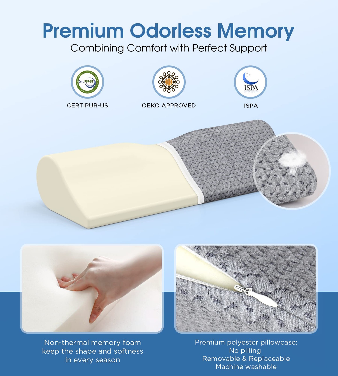 Cervical Neck Pillows for Pain Relief Sleeping, High-Density Memory Foam Pillow