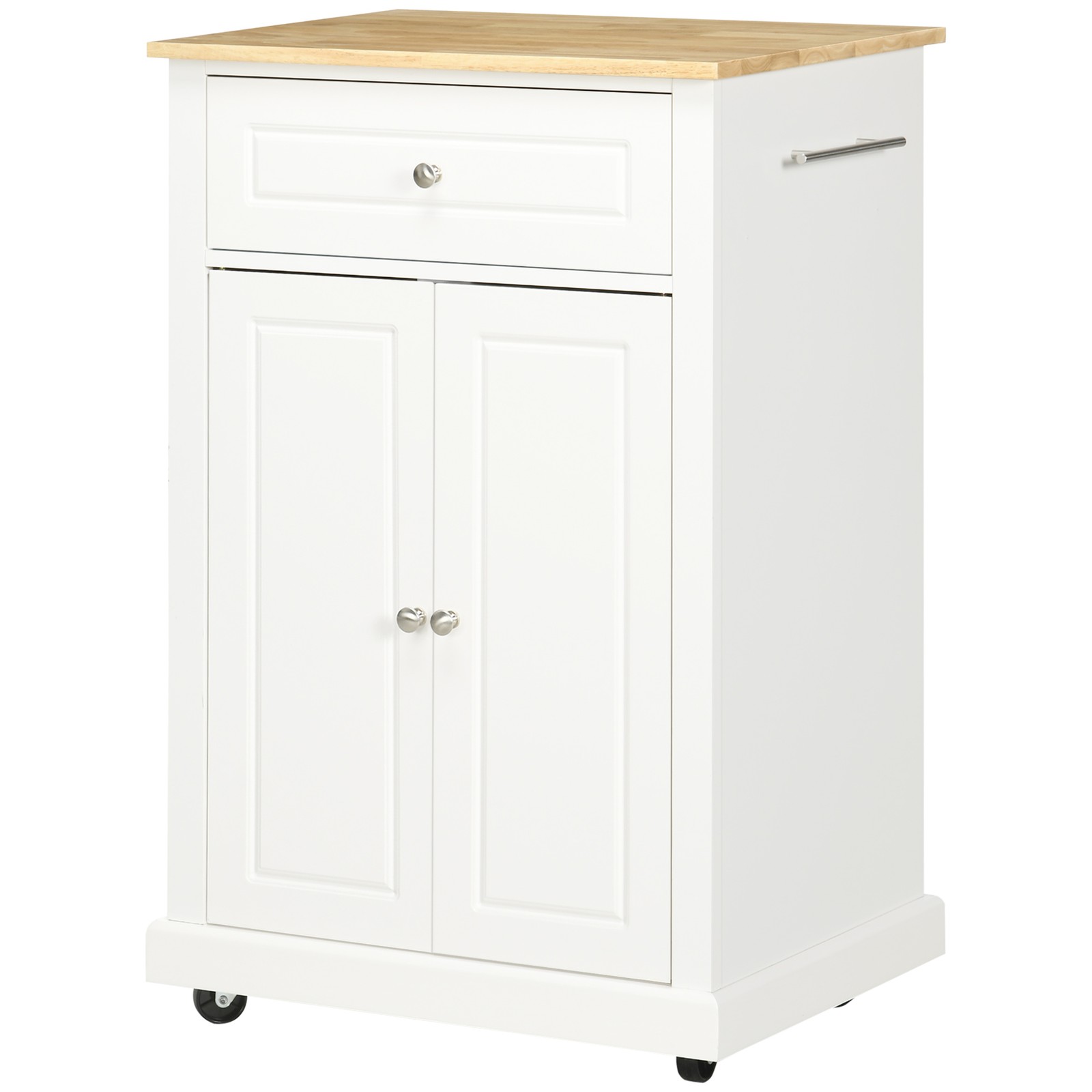 Modern Rolling Kitchen Island Storage Cart w/ Drawer & Adjustable Shelf, White