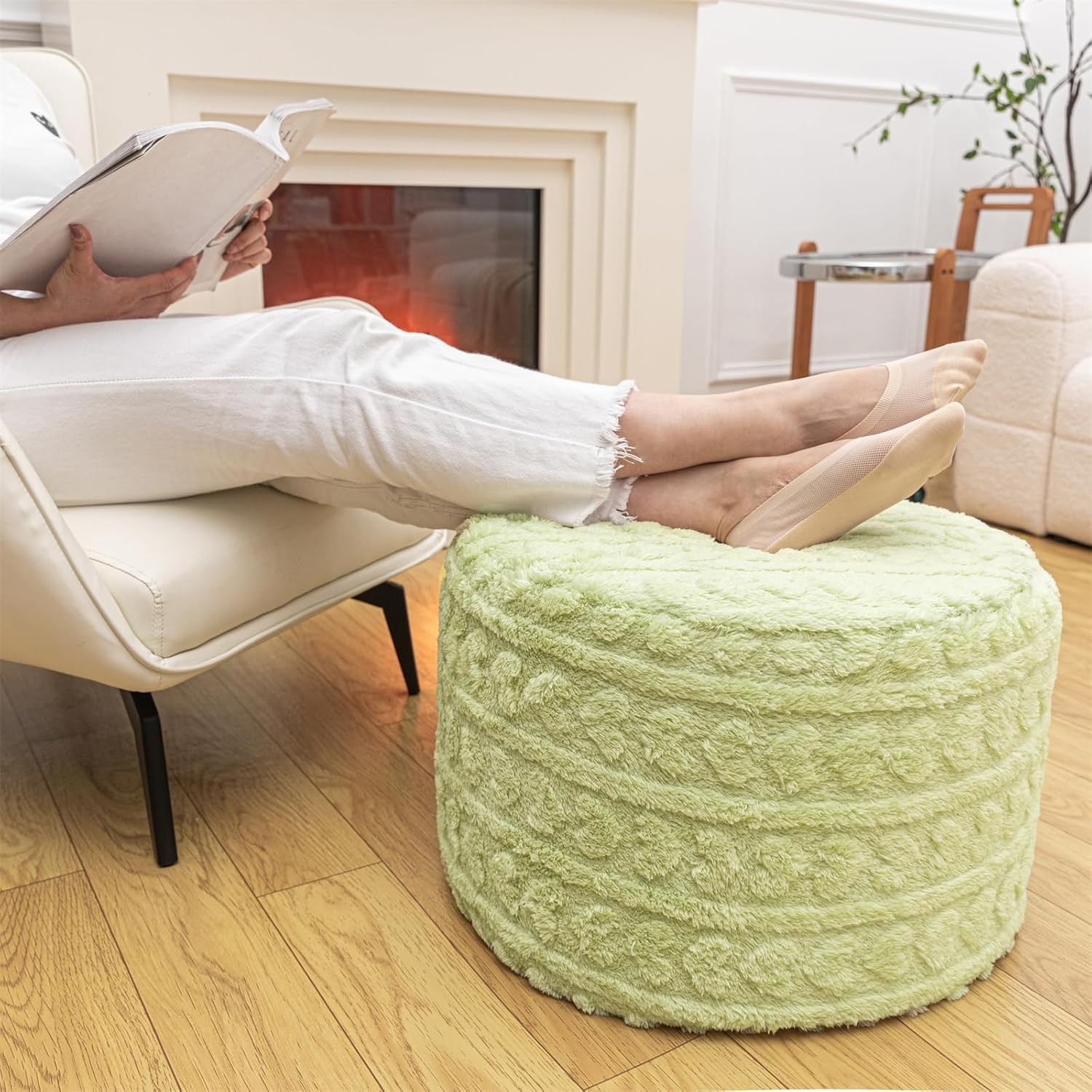 Round Pouf Ottoman Foot Rest 20x14 Inches Soft Heart Printed Footstool Ottomans