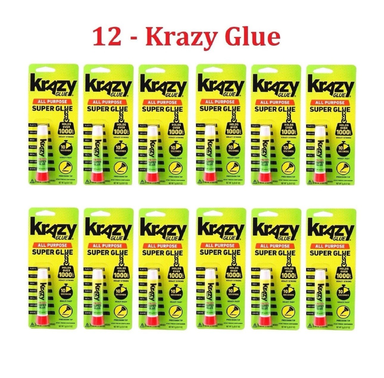 Krazy Glue Super Strong  Instant All Purpose Crazy Glue 2 Grams - 12 Pack