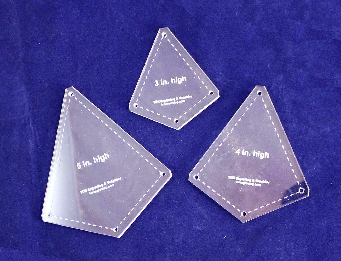 3 Piece "Kite" Shape Quilting Template -Set - 1/4" Clear Acrylic